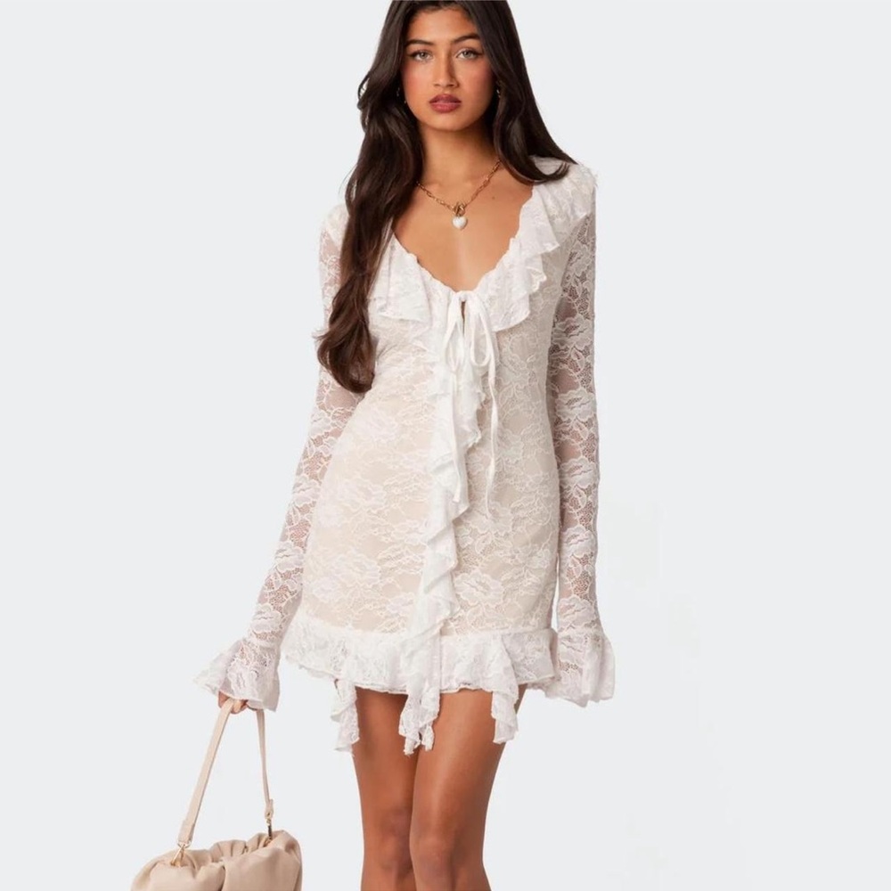Edikted Josephine Ruffle Lace Mini Dress